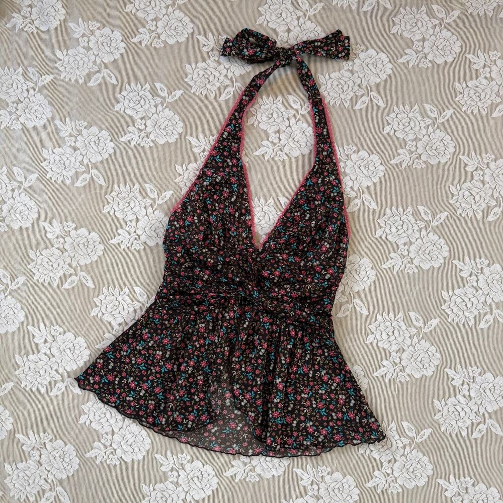 Vintage Y2K Candie’s Floral Halter Top Size L
